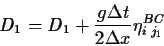 \begin{displaymath}
D_1=D_1 + \frac{g \Delta t}{2 \Delta x}\eta^{BC}_{i\;j_1}
\end{displaymath}